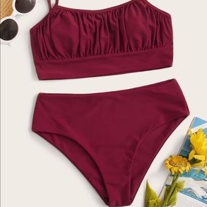 Ruched Cami Top With High Waist Bikini Set